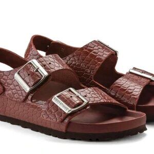 Birkenstock chocolate croc embossed Milano sandals sz 39